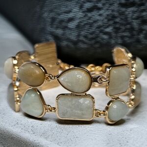 18k Gold Plated Chunky Genuine Amazonite Toggle Bracelet